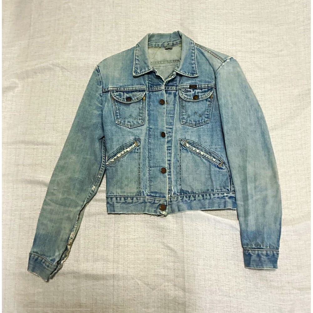 Vintage 70s Wrangler 124 MJ Denim Trucker Jacket Light Wash Distressed Small/ XS